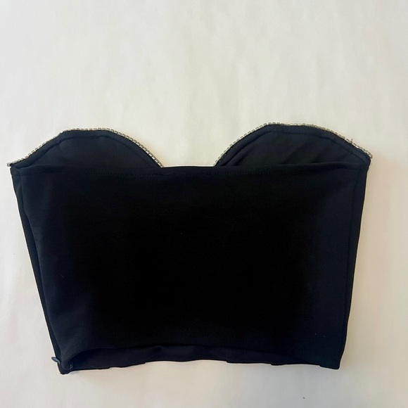 Zara Black Strapless Crop Top with Silver Accents - Picture 3 of 6
